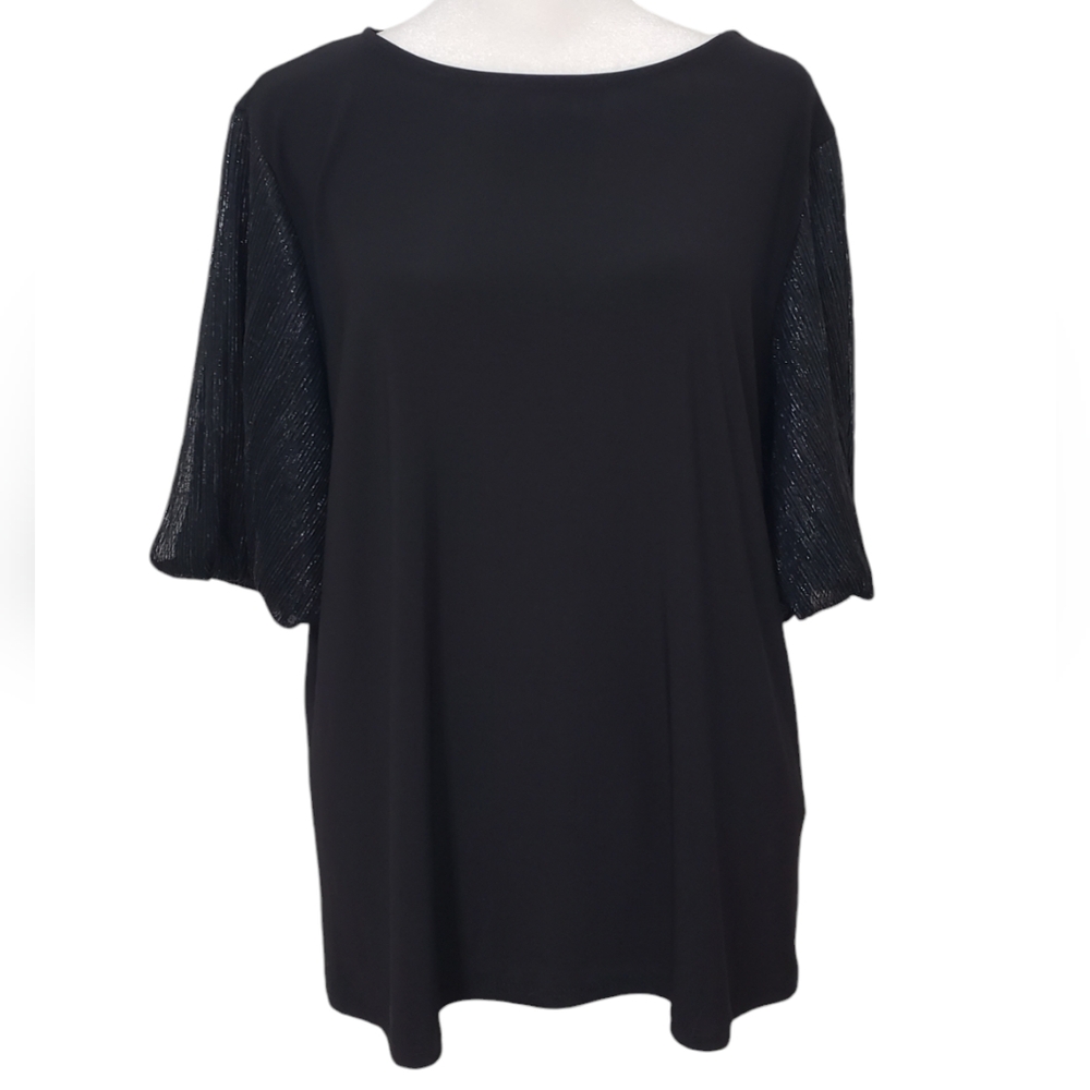 Nicole Miller Black Blouse Puff Sleeve  Size XL